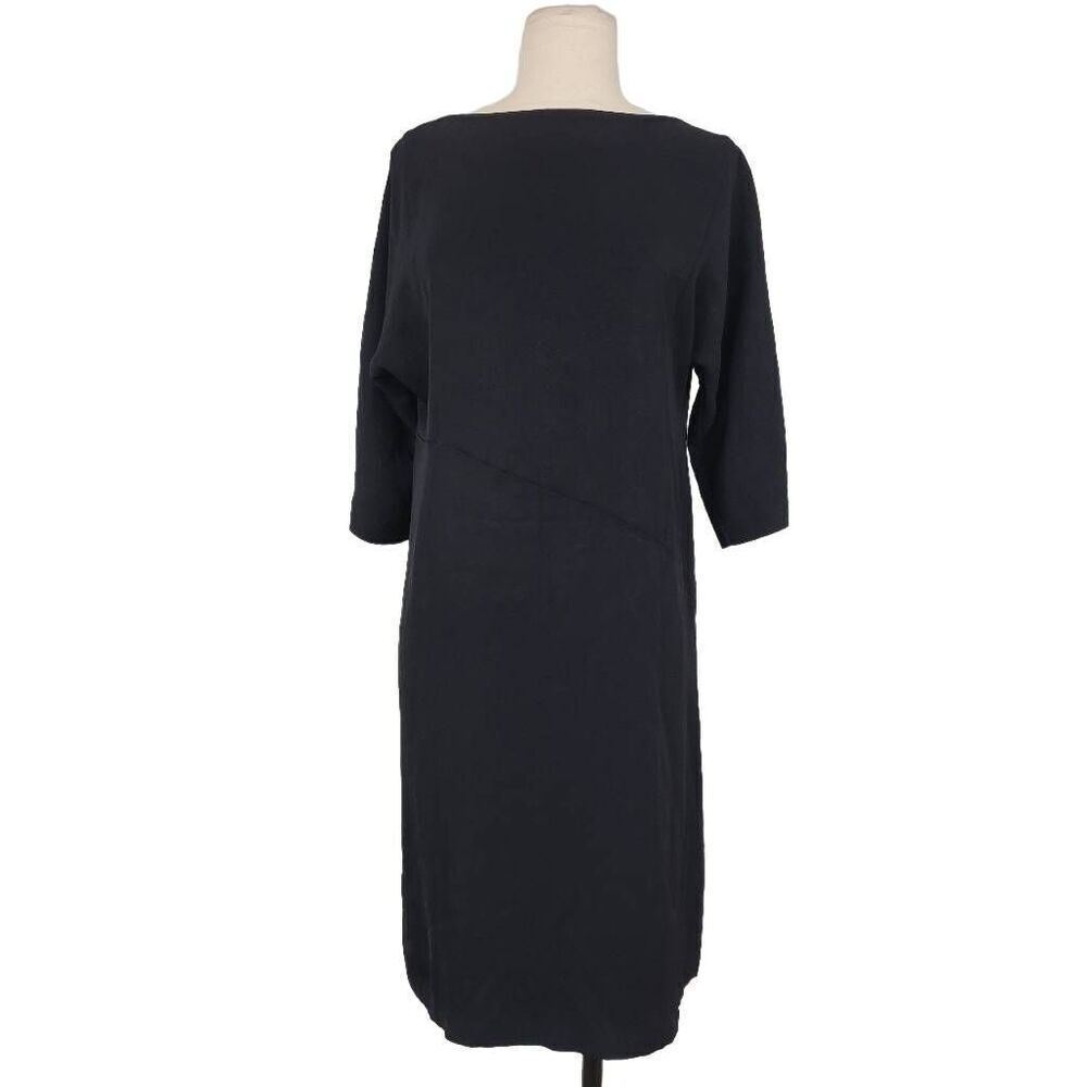 Babette Sf Black Crepe Shift Dress Sz XS Back‎ Pocket Minimalist Lagenlook Artsy
